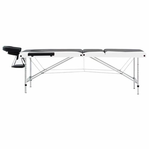 Sammenfoldeligt massagebord aluminiumsstel 3 zoner sort og hvid