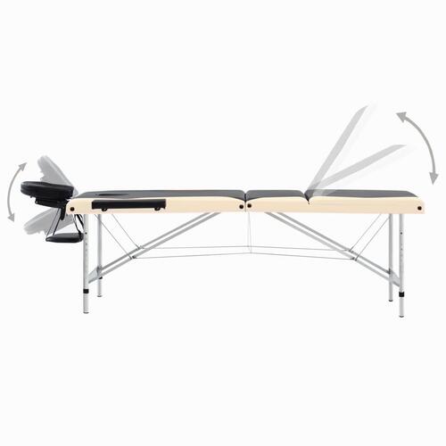 Sammenfoldeligt massagebord aluminiumsstel 3 zoner sort beige