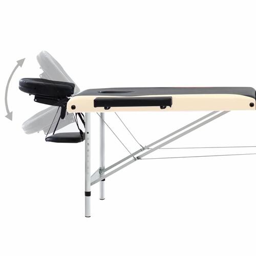Sammenfoldeligt massagebord aluminiumsstel 3 zoner sort beige