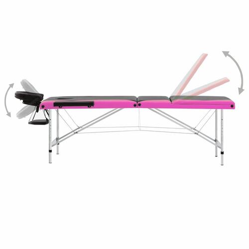 Sammenfoldeligt massagebord aluminiumsstel 3 zoner sort lyserød