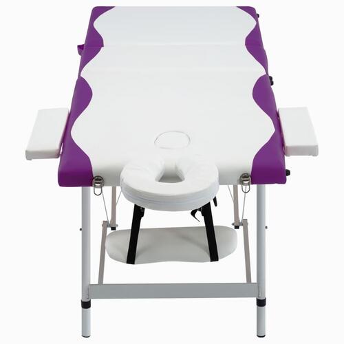 Sammenfoldeligt massagebord aluminiumsstel 3 zoner hvid lilla
