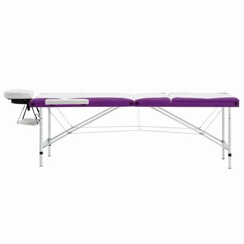 Sammenfoldeligt massagebord aluminiumsstel 3 zoner hvid lilla