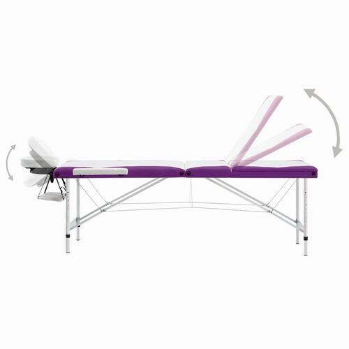 Sammenfoldeligt massagebord aluminiumsstel 3 zoner hvid lilla