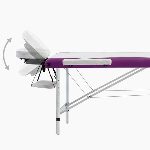 Sammenfoldeligt massagebord aluminiumsstel 3 zoner hvid lilla