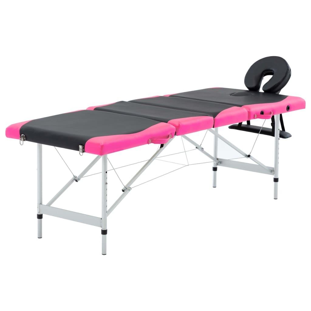 Sammenfoldeligt massagebord aluminiumsstel 4 zoner sort lyserød billede