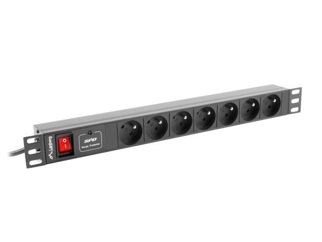 Stikdåse til rack 1U - Lanberg, 7x 230 V, 10 A, 2 m kabel billede