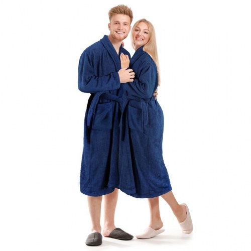 Frottebadekåbe unisex 100 % bomuld marineblå XL