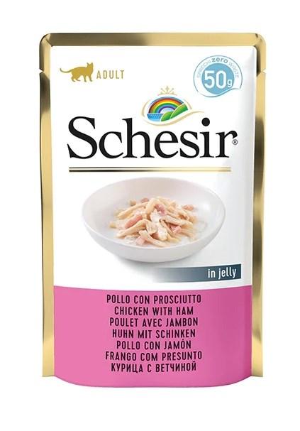 Vådfoder til kat Schesir i gelé – kylling med skinke, 50 g billede