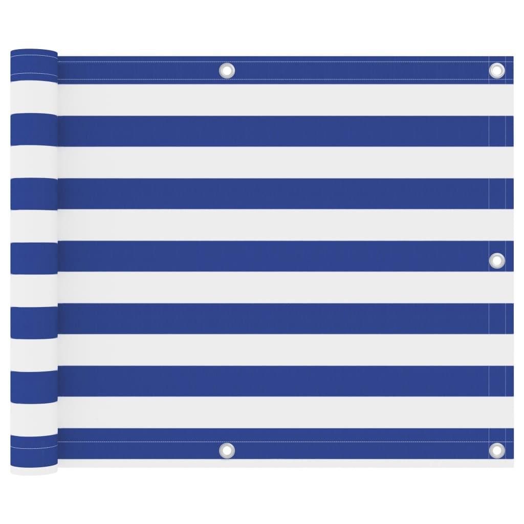 Altanafskærmning 75x500 cm oxfordstof hvid og blå billede