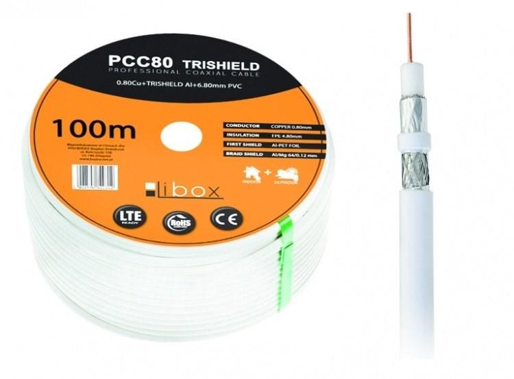 Antennekabel coax RG-6/U 100 m – Libox PCC80, hvid billede