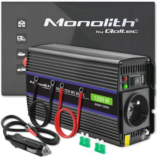 Strøminverter til bil Qoltec Monolith 600 W – sort billede