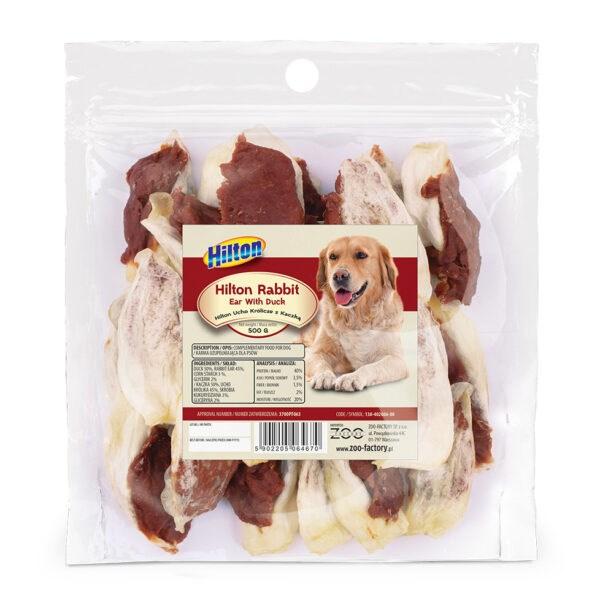 Hundegodbid – Hilton kaninører med and, tyggeben 500 g billede