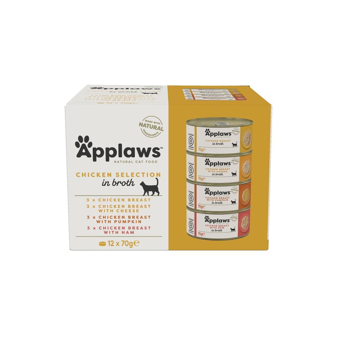 Vådfoder til kat - Applaws Chicken Selection in Broth, 12×70 g billede