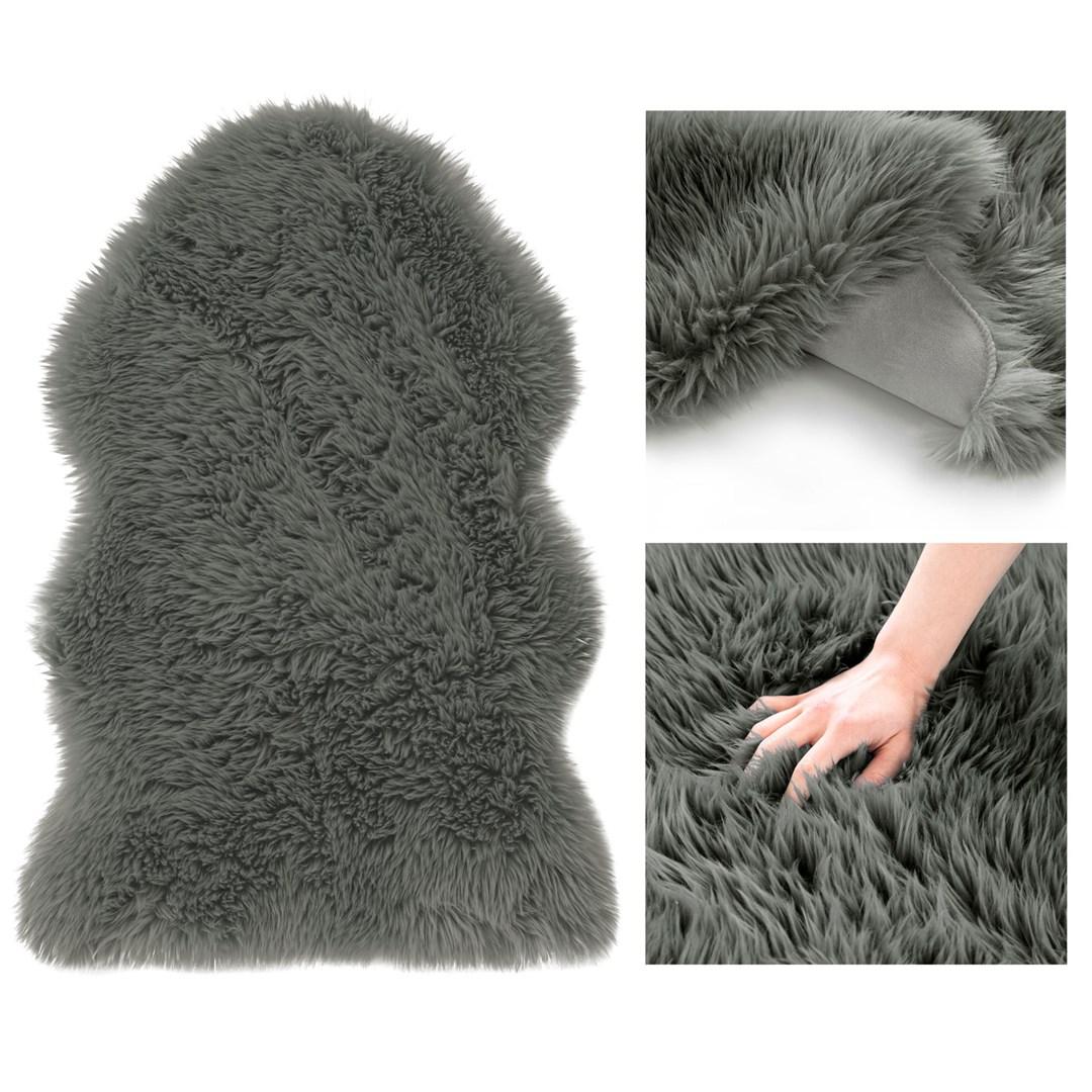 Gulvtæppe skindlook 75×150 cm - AmeliaHome Dokka, grafit billede