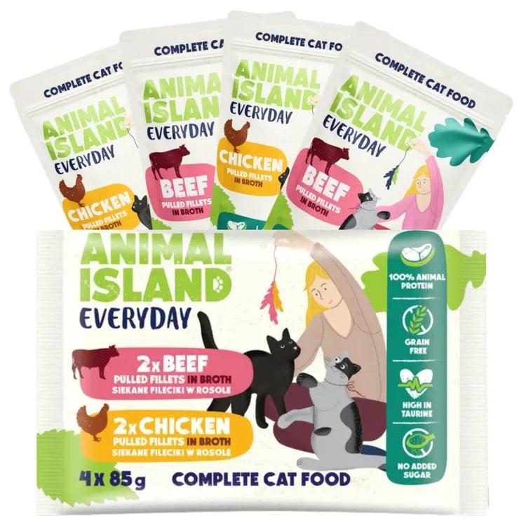 Vådfoder til kat – ANIMAL ISLAND Everyday kylling og okse i suppe, 4 x 85 g billede