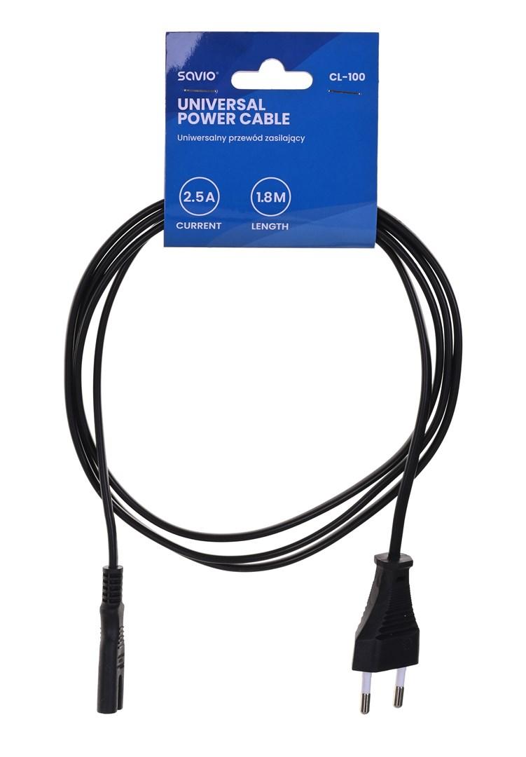 Strømkabel Savio CL-100 1,8 m – IEC Type E til IEC C7, sort billede