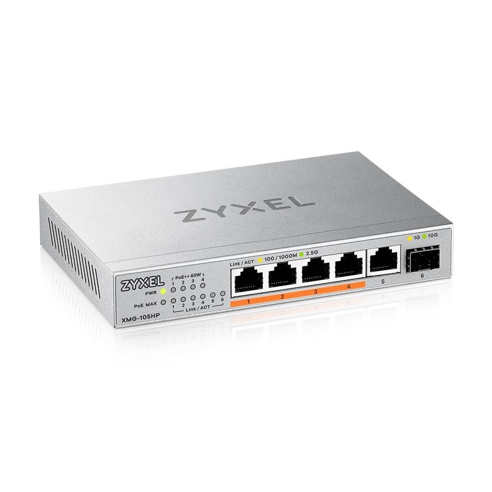 Netværksswitch Zyxel XMG-105HP 2,5G PoE, uadministreret - sølv