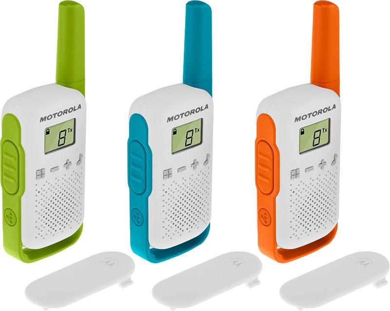 Walkie talkie Motorola T42 - 16 kanaler - blå/grøn/orange/hvid (sæt med 3)