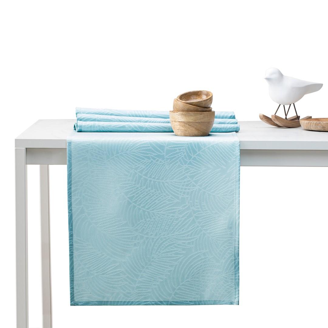 Dug AmeliaHome Gaia blå, præget plante - sæt 115×180 + løber 35×180 billede