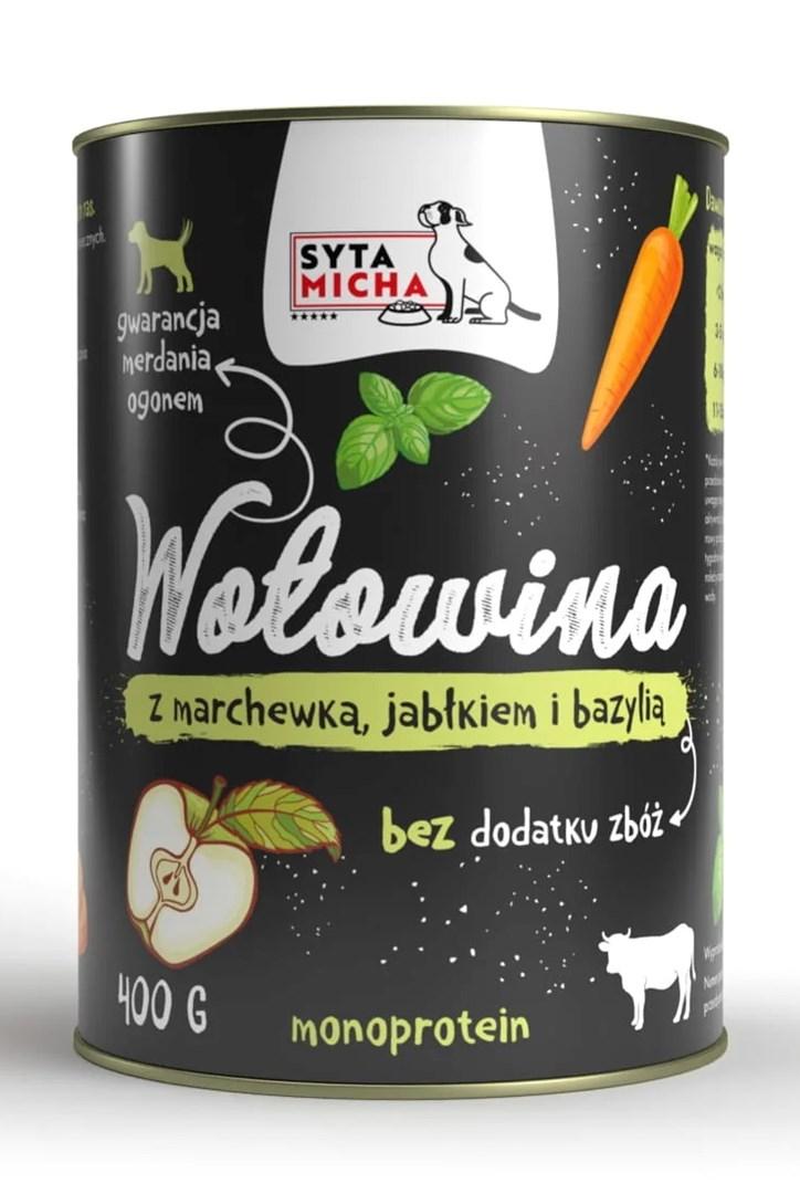 Hundefoder vådfoder SYTA MICHA oksekød med gulerod, æble og basilikum – 400 g billede