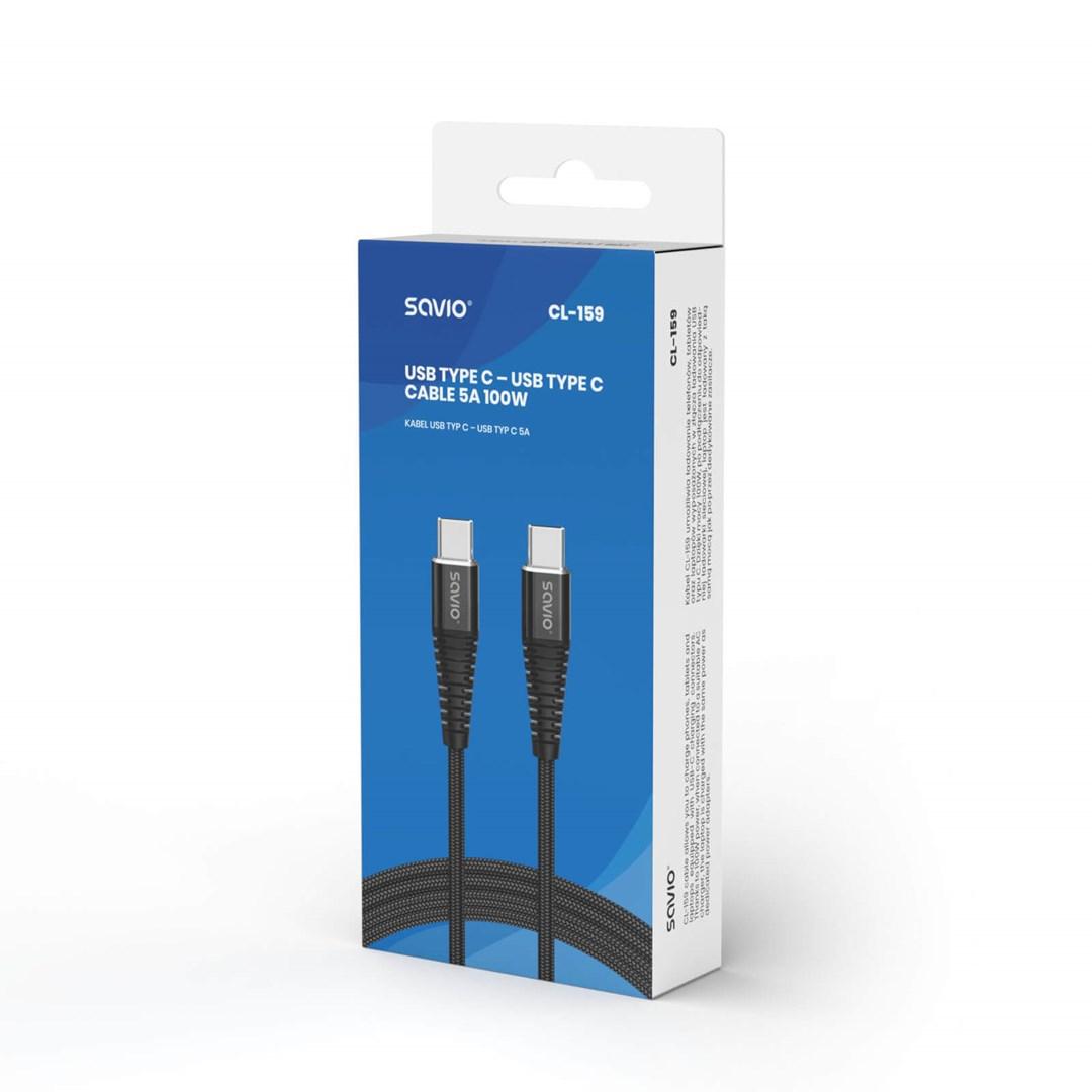 USB-C kabel 1 m - Savio CL-159, USB 2.0, USB-C til USB-C, sort billede