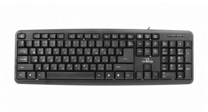 Tastatur med kabel TITANUM TKR101 Office USB – QWERTY med engelsk/russisk layout, sort billede