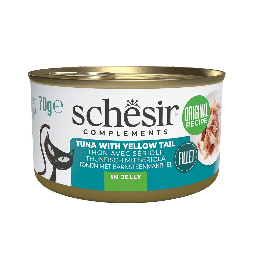 Vådfoder til kat – Schesir Complements tun med yellowtail i gelé, 70 g billede
