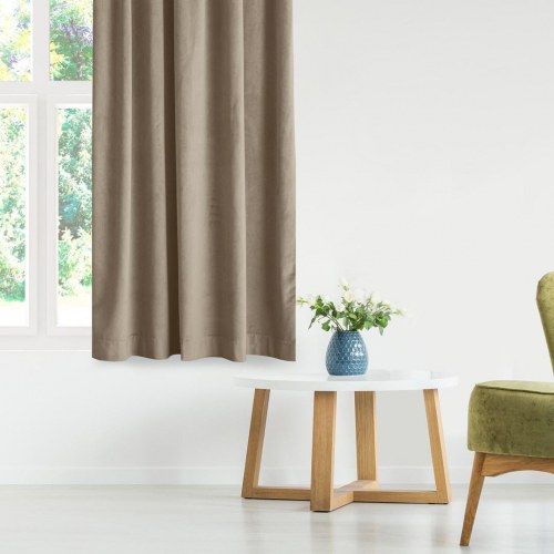 Mørklægningsgardin HOMEDE VILA – beige fløjl, 530×225 cm, klassisk, Flex 9,5 cm med dobbelt overlap