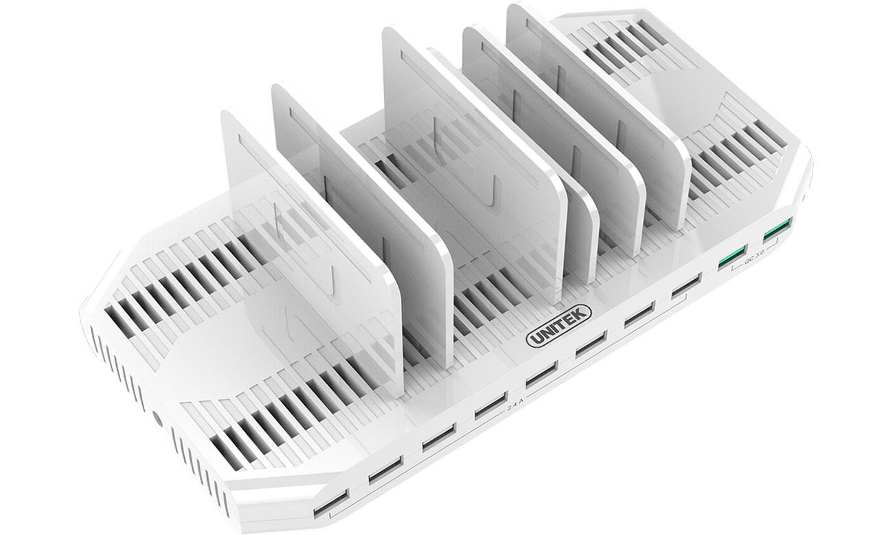 USB opladerstation UNITEK Y-2190A - 10 porte, hurtig opladning, hvid billede