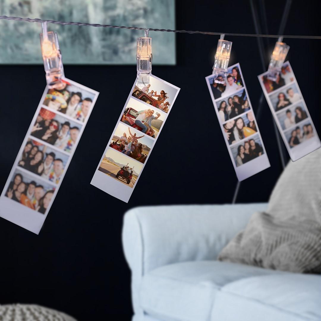 Lyskæde med clips – DecoKing Clip, transparent, varm hvid, indendørs billede