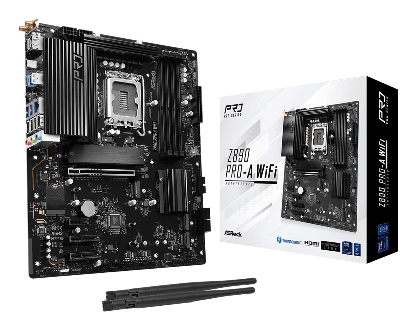 ASRock Z890 PRO-A WiFi - Bundkort - ATX - LGA1851 sokkel - Z890 Chipset - USB4, USB-C 3.2 Gen 2x2, USB 3.2 Gen 2, USB 3.2 Gen 1 - 2.5 Gigabit LAN, Bluetooth, Wi-Fi 6E - onboard grafik (CPU påkrævet) - HD Audio (8-kanaler)