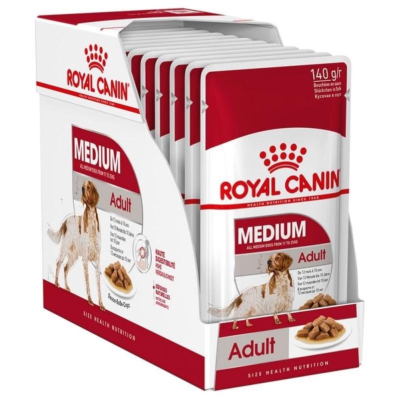 Hundefoder vådfoder Royal Canin Medium Adult i sauce 10×140 g billede