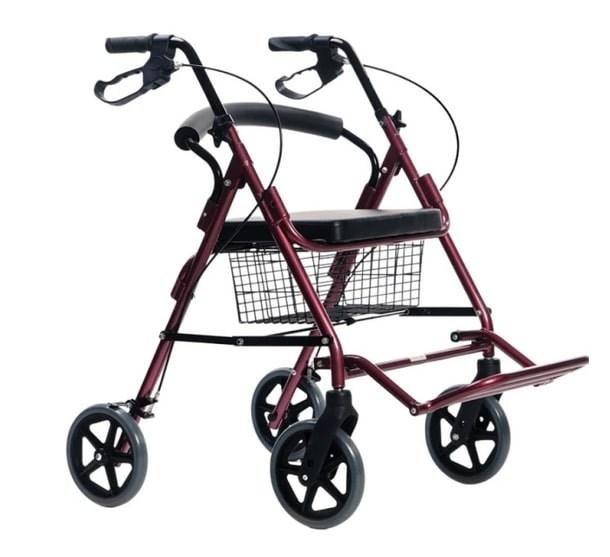 Rollator med 4 hjul og sæde – MDH, sort/rød billede