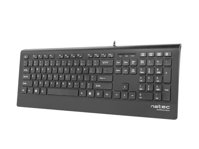 Tastatur med kabel NATEC Barracuda slim USB, US layout, sort billede