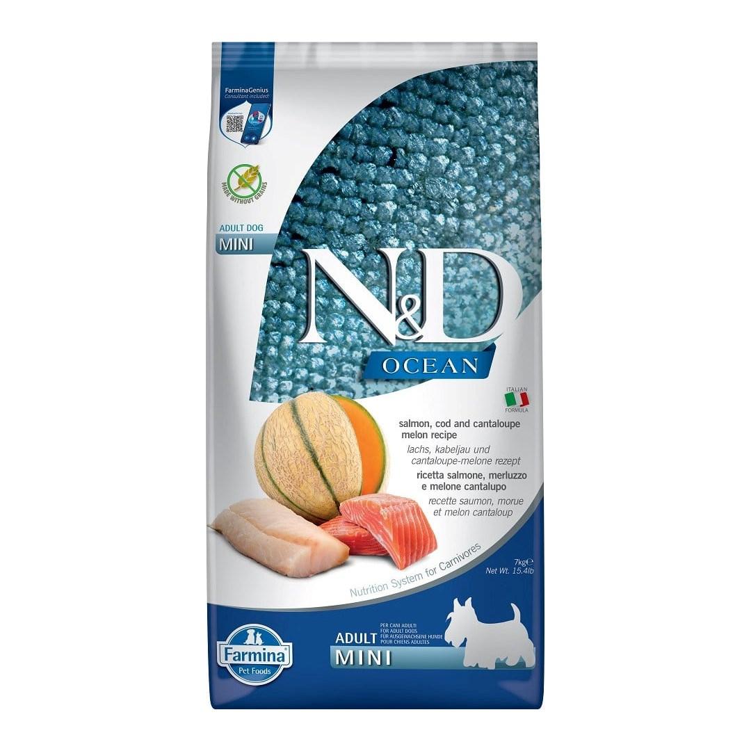 Hundefoder tørfoder Farmina N&D Ocean Adult Mini – laks, torsk og cantaloupemelon 7 kg billede
