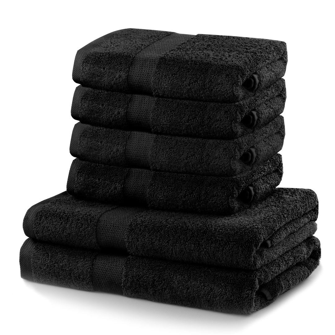 Håndklædesæt 6 dele - sort bomuld, 2×70×140 cm + 4×50×100 cm billede