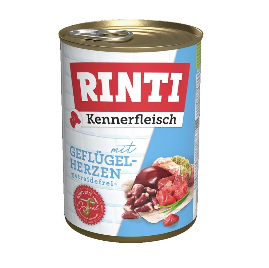 Hundefoder vådfoder RINTI Kennerfleisch med fjerkræhjerter 400 g billede