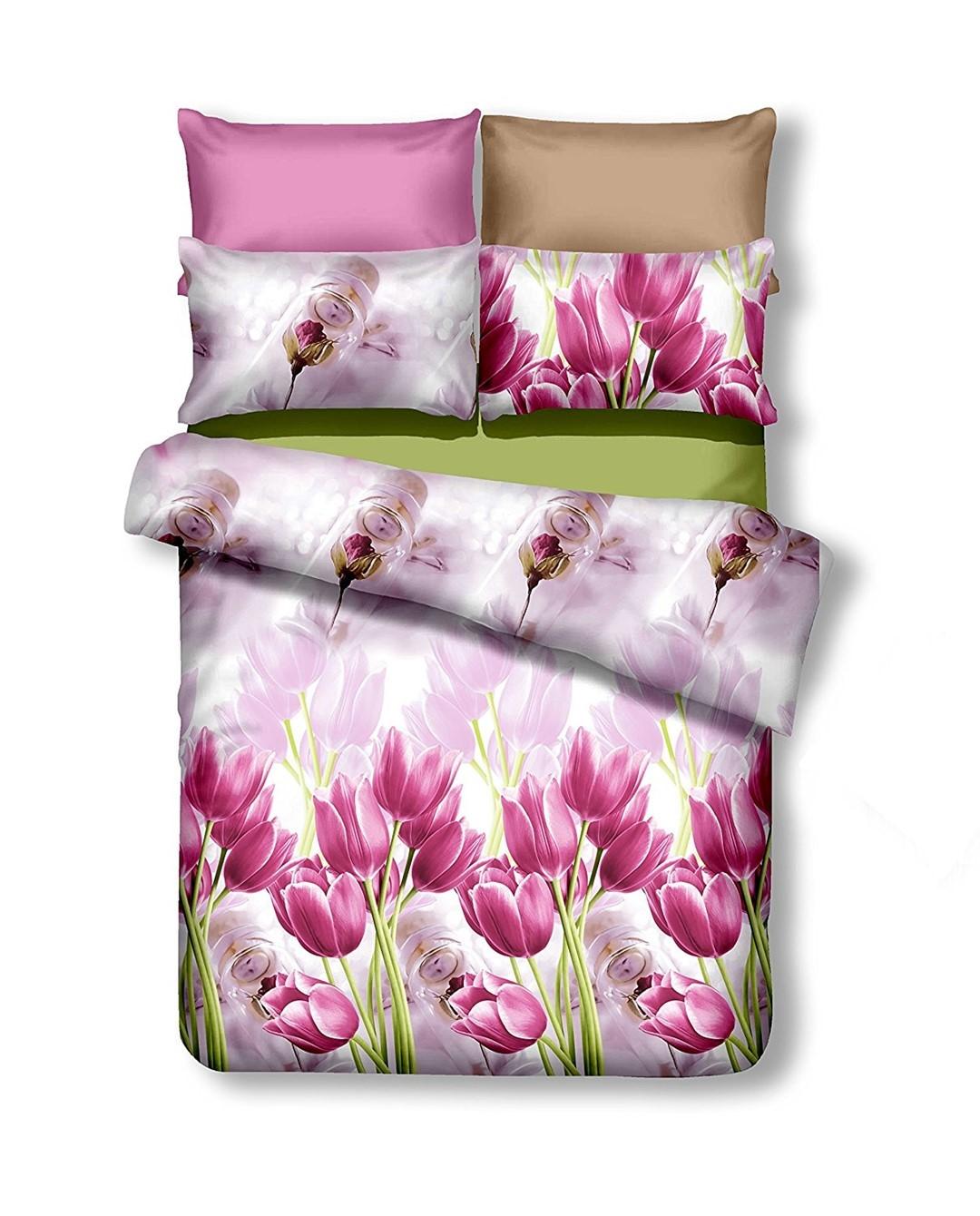 Sengetøjssæt DecoKing Emerald - pudderlyserød blomst, 155x220 cm + 80x80 cm billede
