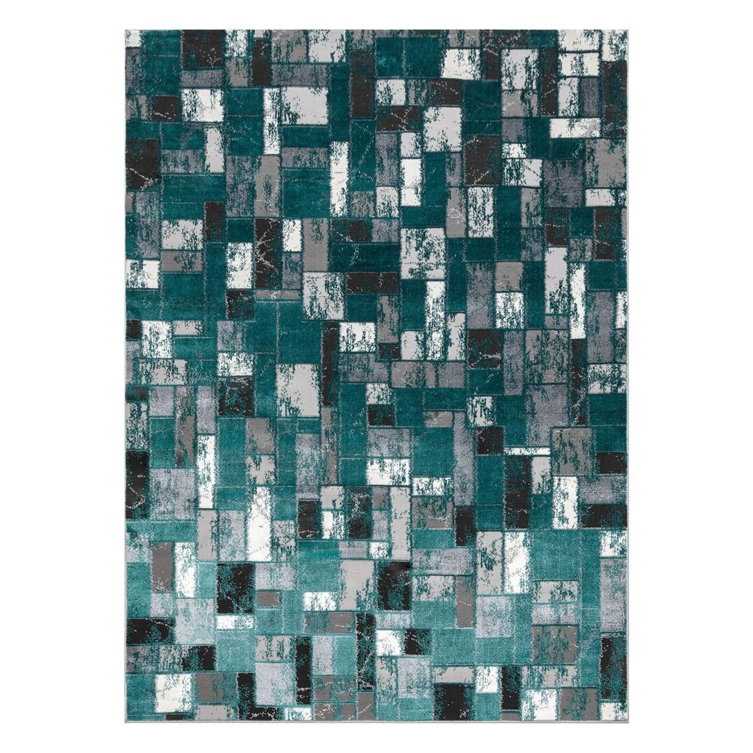 Gulvtæppe - Hakano Welli Geometric 3, havgrøn, 140×190 cm billede