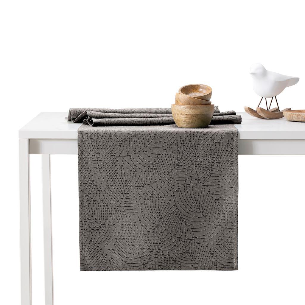 Dug sæt brun med præget plantemotiv 115×300 + løber 35×300 - AmeliaHome Gaia billede