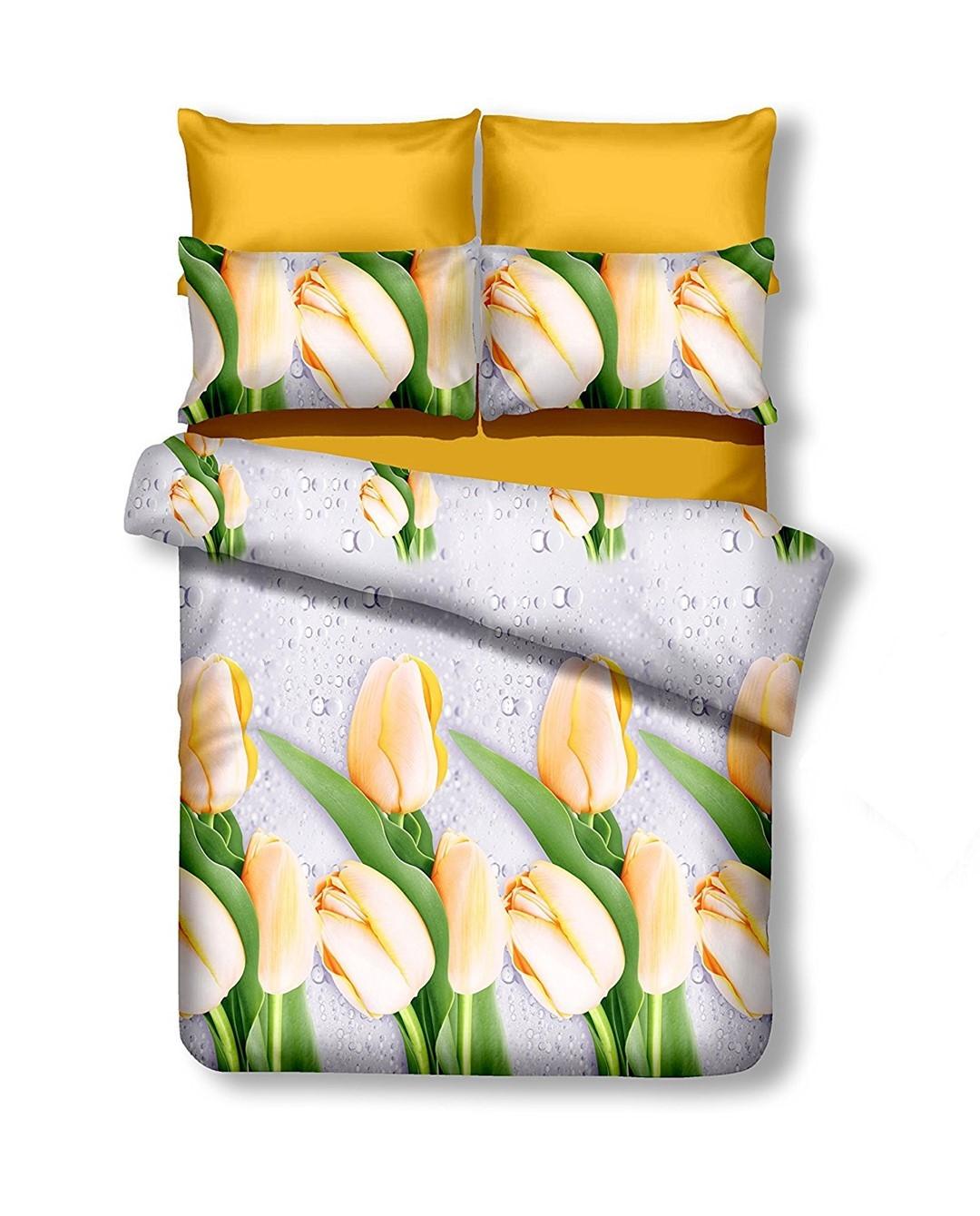 Sengetøj sæt DecoKing Emerald - creme/gyldengul blomst 155x220 + 80x80 billede
