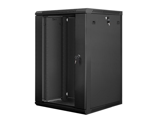 19" vægmonteret rackskab 18U 600×600 mm - Lanberg, sort med glasdør billede