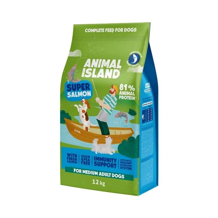 Hundefoder tørfoder ANIMAL ISLAND Adult Medium Laks 12 kg billede