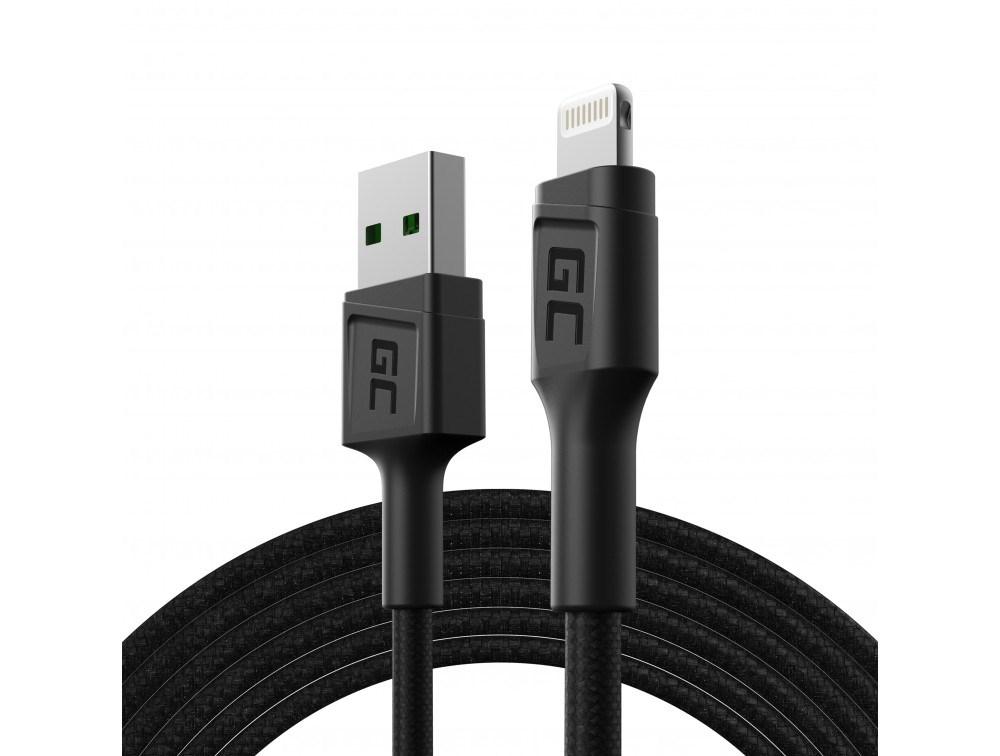 USB-A til Lightning kabel 2 m - Green Cell (sort) billede