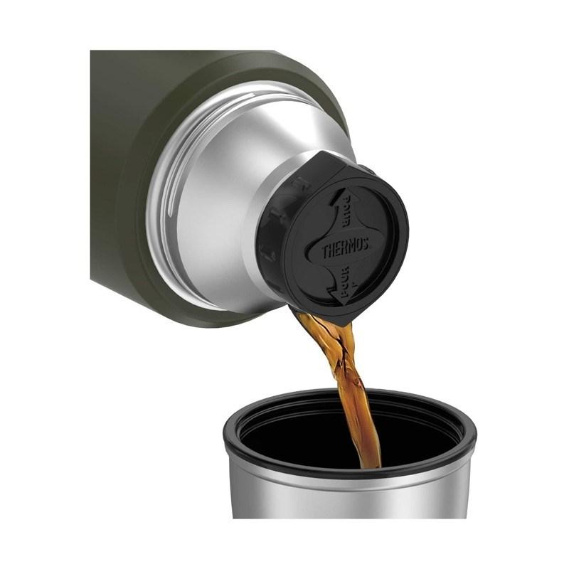 Termoflaske 470 ml - Thermos, armygrøn med kopholder billede