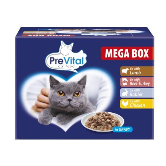 Vådfoder til kat – PREVITAL Megabox i sovs, lam/okse-kalkun/kanin/kylling – 24 x 100 g billede