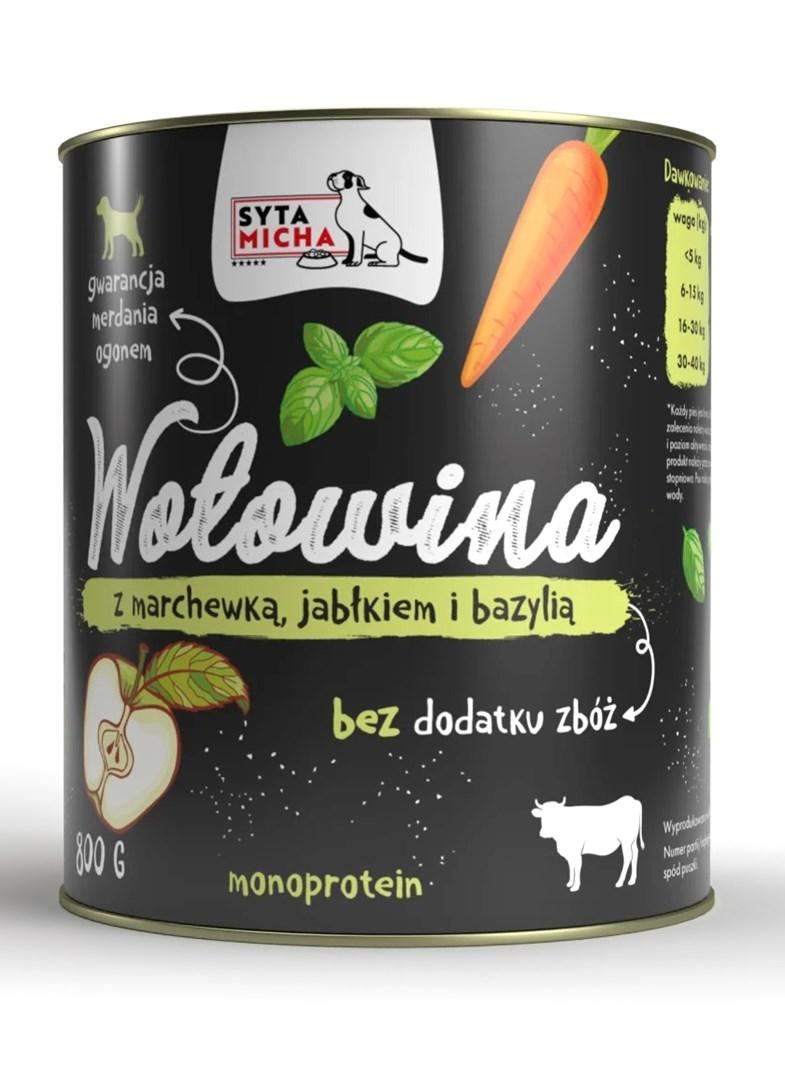 Hundefoder vådfoder SYTA MICHA oksekød med gulerod, æble og basilikum 800 g billede