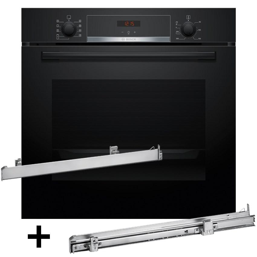 Indbygningsovn Bosch HBA514BB3 + teleskopudtræk HEZ538000, 71 l, sort billede