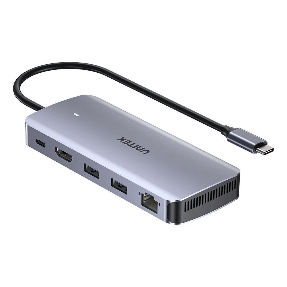 USB-C hub UNITEK 10 Gbit/s med HDMI, RJ-45, 2x USB-A, USB-C PD 100 W og M.2 billede