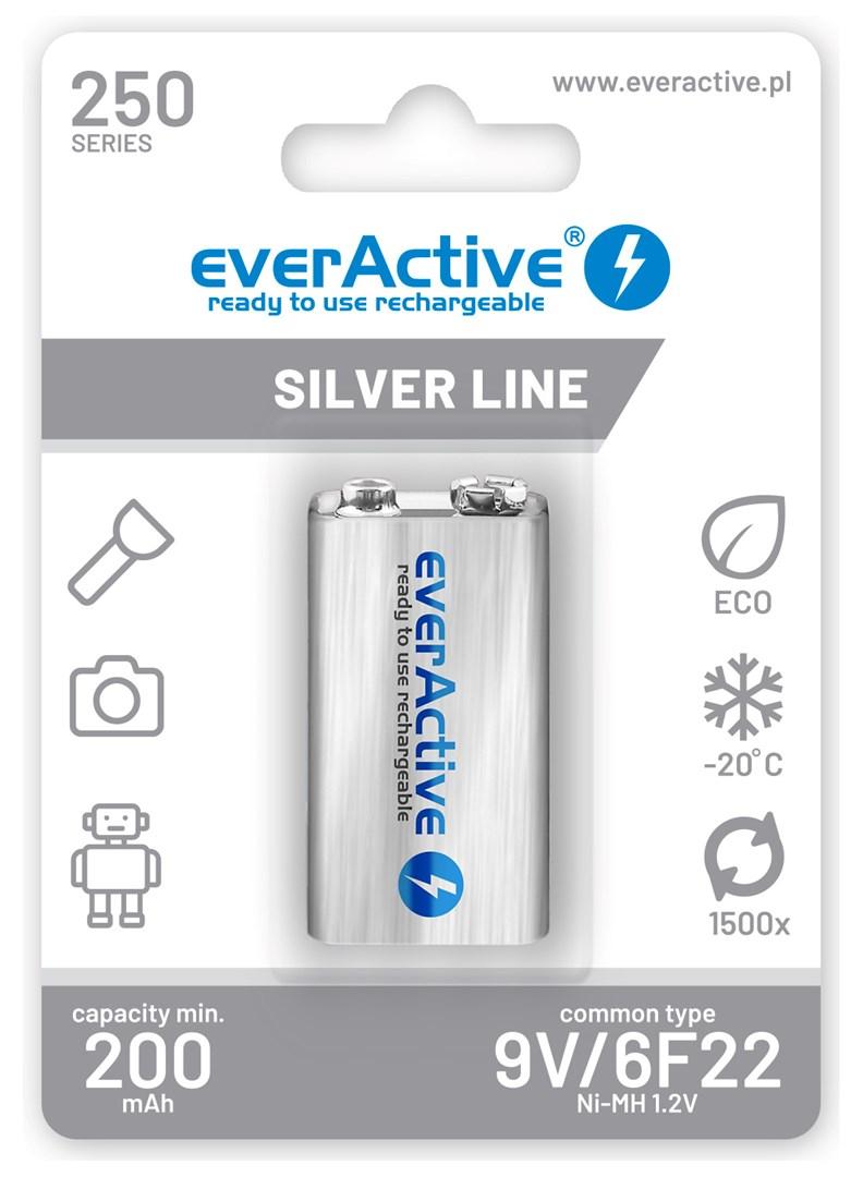 9V genopladeligt batteri everActive Ni-MH 6F22 250 mAh Silver Line billede